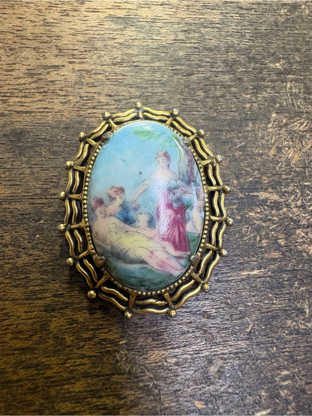 Albert Weiss Gold and White Oval Filigree Brooch
